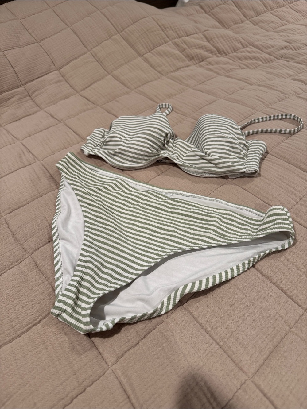 H&M Striped Olive & White Women’s Bikini Set